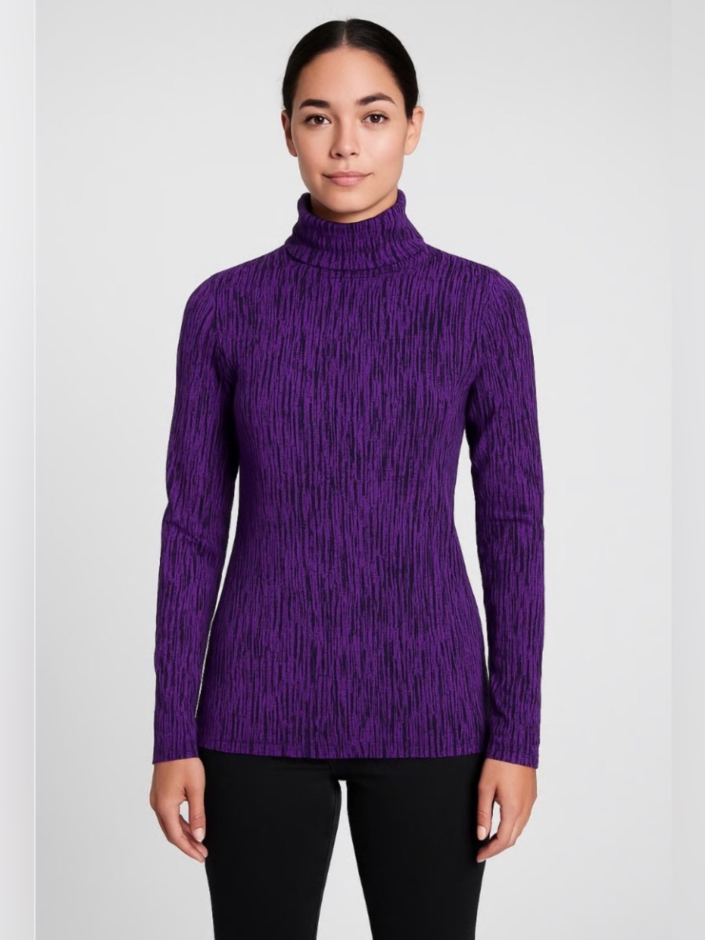 ATHLETA Women Flurry Elemental Turtleneck Long Sleeve Knit Black Purple Top